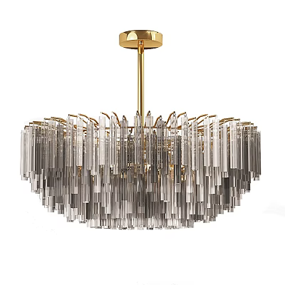 Elegant Modern Chandelier With Golden Frame And Transparent Crystal Strips 3d model