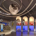 Tranquil SPA Sauna Interior With Moon Decoration Circular Light Strips Arched Structures And Blue Lighting 3d model