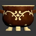 Decorative Red Bowl With Golden Vine Patterns Handles And Feet