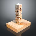 Tall Stacked Wooden Blocks Tower Structure On Square Wooden Base