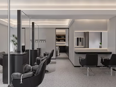 Modern Sleek Minimalist Hair Beauty Salon Interior With Comfortable Chairs And Professional Styling Stations 3d model