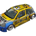 Dynamic Modified Racing Car With Yellow Blue Body Sponsor Logos And Number 25