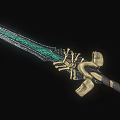 Fantasy Roleplay Ornate Sword With Detailed Skull Design And Green Golden Patterns
