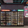 Modern Restaurant Interior With Neon Lights Beverage Display Fridges Beer And Coca-Cola Selection
