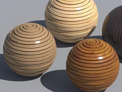 Layered Wooden Spheres In Different Wood Tones And Textures On 3d model