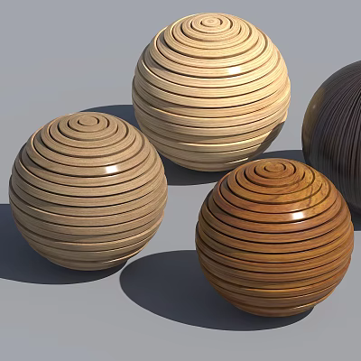 Layered Wooden Spheres In Different Wood Tones And Textures On 3d model