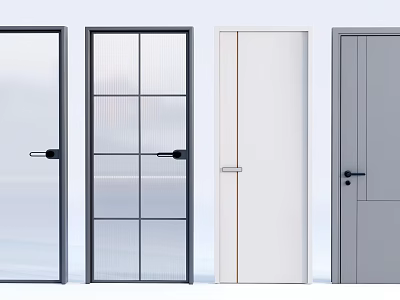 Various Design Options for Hinged Doors Featuring Glass Panels and Solid Finishes 3d model
