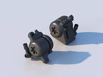 Two Black Industrial Mechanical Components with Bolts and Holes on Light Surface 3d model