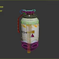 Explosive Military Weapon Featuring White Body Yellow Orange Stripes TECHI Label And Triangle Warning Sign