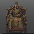 Man in Traditional Golden Attire Sitting on Ornate Carved Throne with Intricate Details