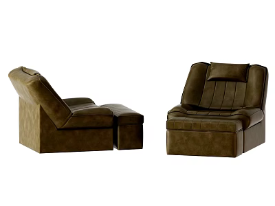 Modern Brown Leather Single Sofa with Matching Ottoman and Comfortable Design 3d model