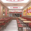 Chinese Fast Food Restaurant With Red Seats Dining Tables And Freshly Baked Sesame Crispy Cakes
