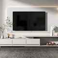 Modern White TV Stand With Storage Drawers Green Plant And Pendant Lights In Living Room