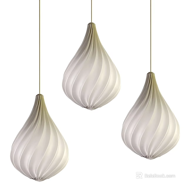 Three White Pleated Pendant Ceiling Lights with Wavy Texture for Modern Interior Decor 3d model