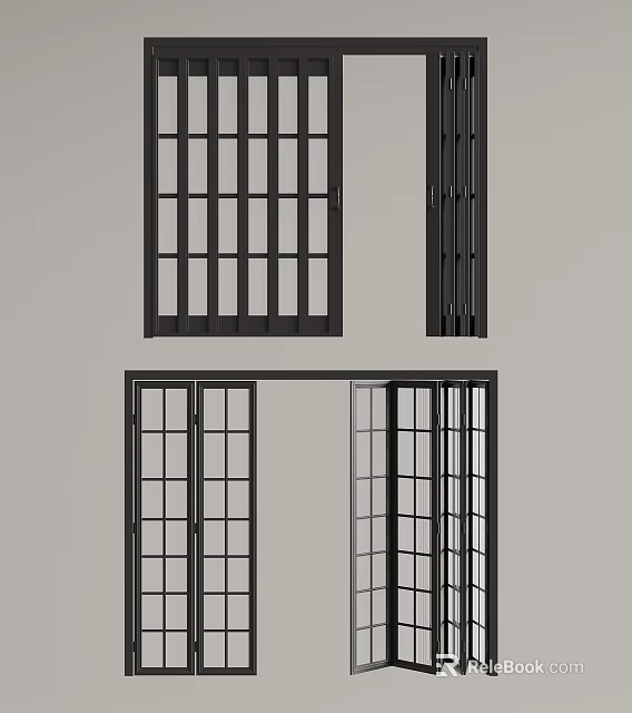 Modern Black Frame Glass Panel Folding Doors For Interior Partition Design 3d model
