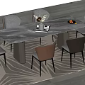 Modern Dining Table Set with Marble Top Six Chairs and Leaf Patterned Rug 3d model