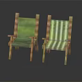 Pair of Modern Leisure Chairs with Wooden Frame and Striped Green White Seats