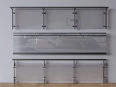 Modern Railing Designs With Glass Panels And Metal Brackets For Various Interior Spaces 3d model