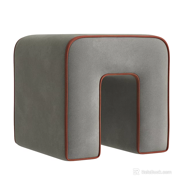 U shaped Gray Sofa Stool With Red Trim And Soft Cushioned Surface 3d model 