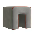 U shaped Gray Sofa Stool With Red Trim And Soft Cushioned Surface 3d model
