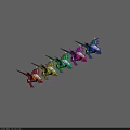 Various Colored Dinosaur Creature Models Arranged In Rows For