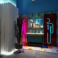 Billiard Room With Blue Walls Red FRANCHISE Lettering Orange Sofas And Pendant Lights
