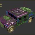Camouflaged Military Hummer Vehicle With Roof Equipment Antenna And Rugged Tires