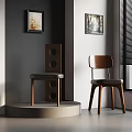 Modern Wooden Chairs With Gray Cushions Near Artwork And Window Blinds