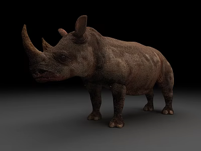 Horned Reptile With Rough Skin Standing On Gray Surface In Studio Light 3d model