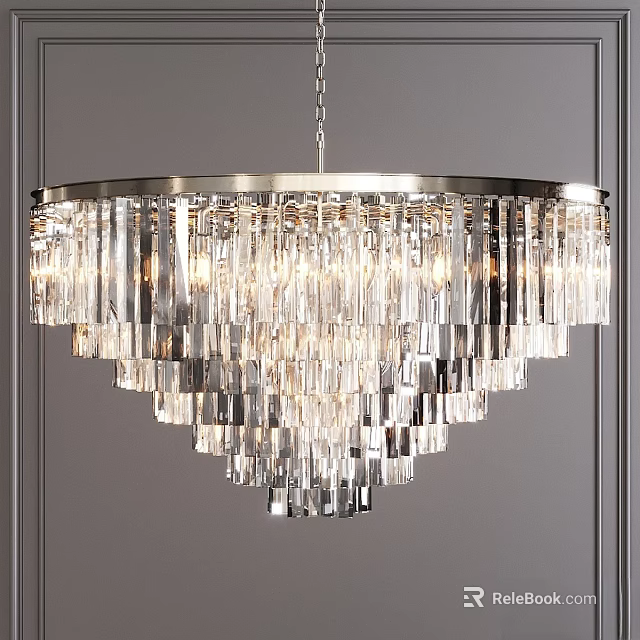 Elegant Crystal Chandelier With Layered Glass Strands And Shiny Metal Frame For Bright Interior Lighting 3d model 