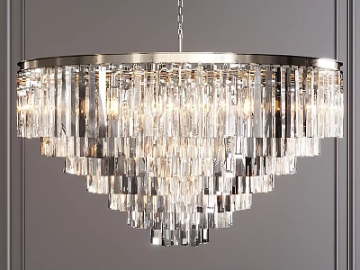 Elegant Crystal Chandelier With Layered Glass Strands And Shiny Metal Frame For Bright Interior Lighting 3d model