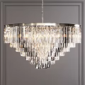 Elegant Crystal Chandelier With Layered Glass Strands And Shiny Metal Frame For Bright Interior Lighting