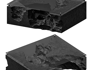 Artistic Black Natural Stone Base Glass Top Square Coffee Tables For Modern Living Room Decor 3d model