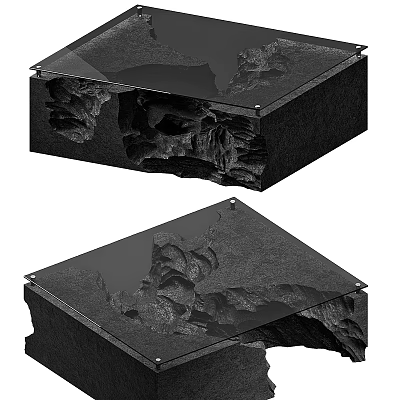 Artistic Black Natural Stone Base Glass Top Square Coffee Tables For Modern Living Room Decor 3d model