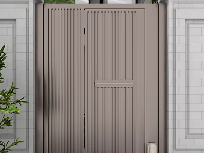 Modern Double Gate With Vertical Slats Design And White Wall Surroundings 3d model