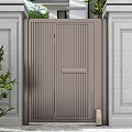 Modern Double Gate With Vertical Slats Design And White Wall Surroundings 3d model