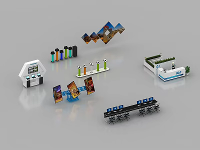 Modern Display Cabinets and Shelves with Multi layer Design for Product Exhibition and Digital Screens 3d model