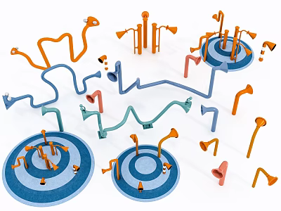 Colorful Playground Equipment With Curved Tubes Horn Shapes And Round Platforms For Kids Outdoor Fun 3d model