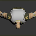 Chubby Game Movie Character In Green Tunic With Silver Gold Pattern Armor And Red Shoes