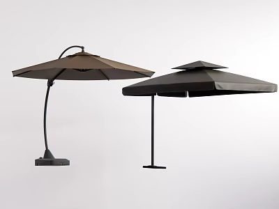 Brown And Black Patio Umbrellas With Curved Stand Layered Design And Base 3d model