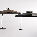 Brown And Black Patio Umbrellas With Curved Stand Layered Design And Base