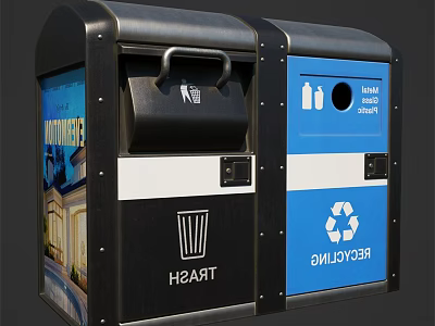 Public Facilities Waste Sorting Trash Bins With Recycling Symbol And General Waste Compartments 3d model