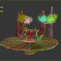 Sci Fi Scene Featuring Circular Wooden Platform Alien Red Tree Trunks Green Foliage And Character 3d model
