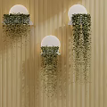 Modern Indoor Green Plant Wall Design with Wooden Panel Walls and Wall Lamps Decor