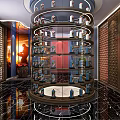 Elegant Tobacco and Liquor Store with Circular Display Rack Multiple Shelves and Marble Flooring