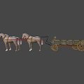 Four Gray Horses Pulling Traditional Wooden Cart with Spoked Wheels