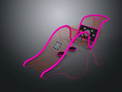 Children's Playground Equipment With Pink Frame Curved Slide And Net Climbing Structure 3d model
