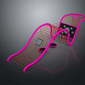 Children's Playground Equipment With Pink Frame Curved Slide And Net Climbing Structure