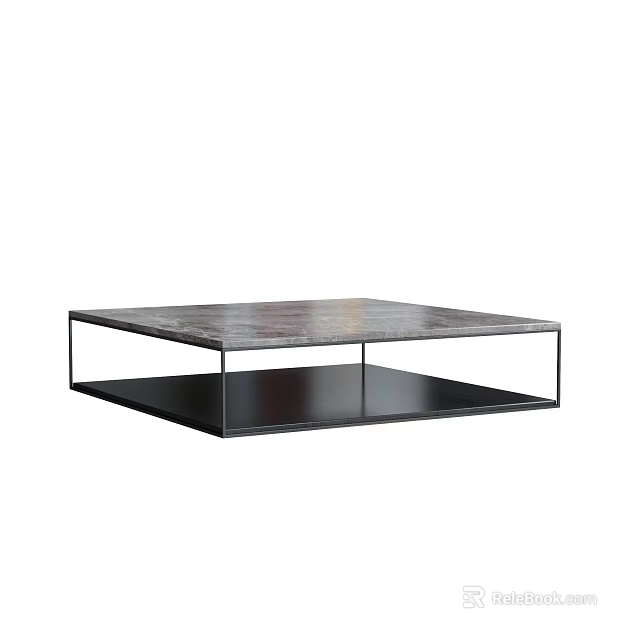 Modern Coffee Table With Marble Top And Black Metal Frame Featuring Lower Shelf 3d model