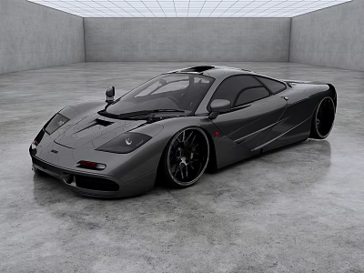 Gray Sports Car With Sleek Design And Black Wheels In Spacious Indoor Concrete Background 3d model